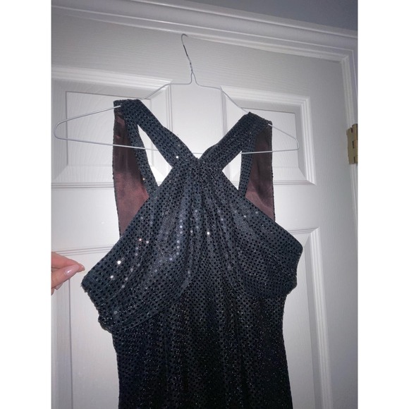 Vintage 80s night studio black sequin side slit‎ dress size 12 - Picture 2 of 6